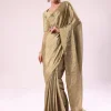 Gold Chanderi Tissue Saree With Pipe Finish Stitched Blouse