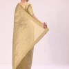 Gold Chanderi Tissue Saree With Pipe Finish Stitched Blouse
