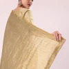 Gold Chanderi Tissue Saree With Pipe Finish Stitched Blouse