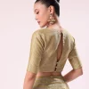 Gold Chanderi Tissue Saree With Pipe Finish Stitched Blouse