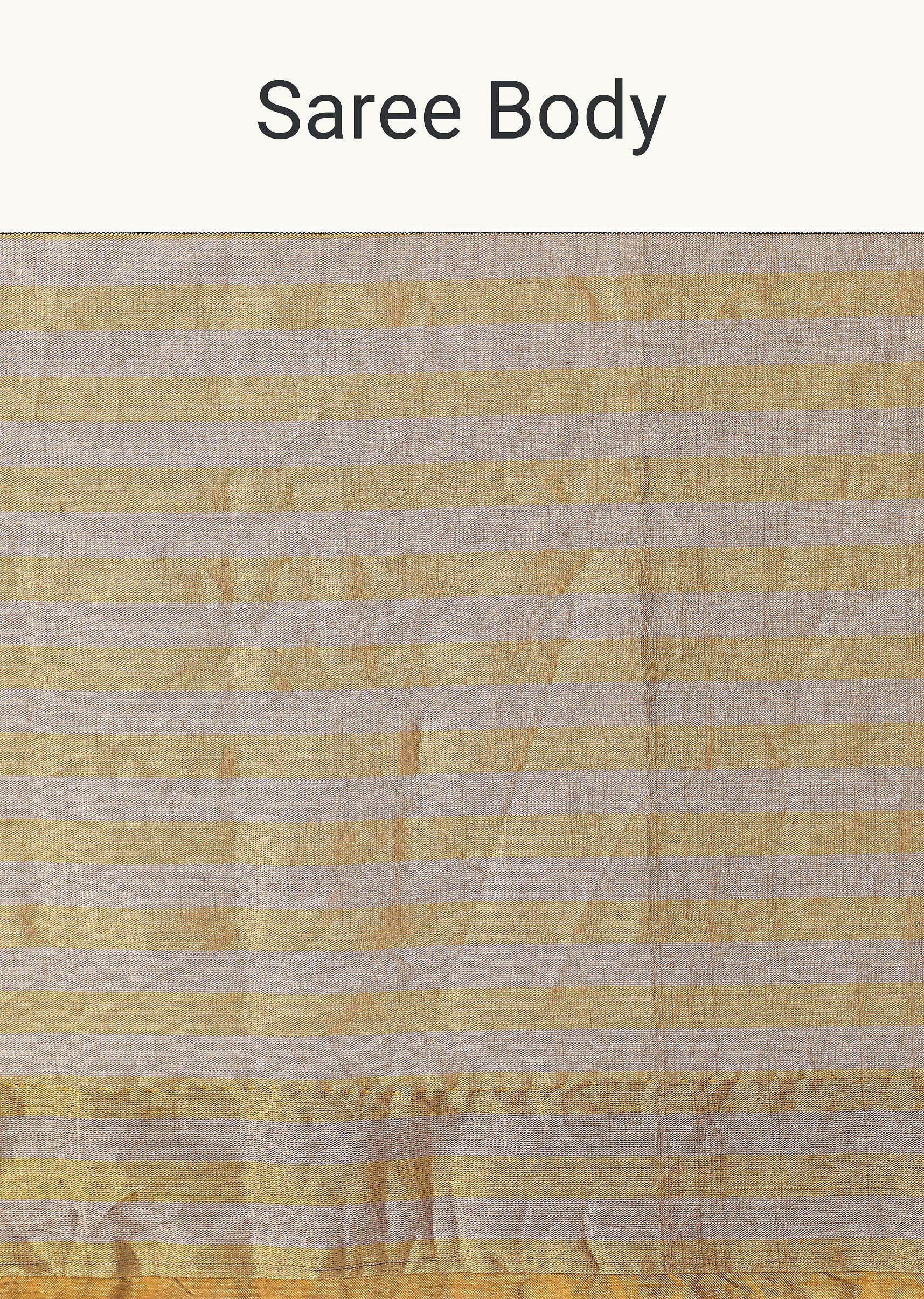 Gold Chanderi Tissue Saree With Pipe Finish Stitched Blouse