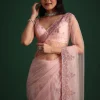 Peach Net Saree With Cutdana And Sequin Embroidery