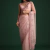 Peach Net Saree With Cutdana And Sequin Embroidery