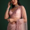 Peach Net Saree With Cutdana And Sequin Embroidery
