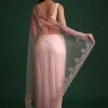 Peach Net Saree With Cutdana And Sequin Embroidery