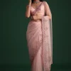 Peach Net Saree With Cutdana And Sequin Embroidery