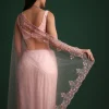 Peach Net Saree With Cutdana And Sequin Embroidery