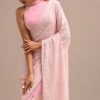 Baby Pink Georgette Chikankari Saree With Unstitched Blouse