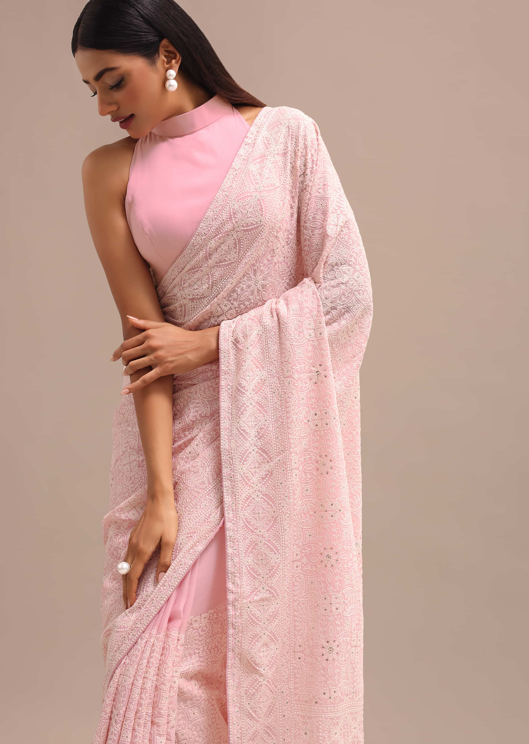 13626-baby-pink-georgette-chikankari-saree-with-unstitched-blouse-1.jpg Baby Pink Georgette Chikankari Saree With Unstitched Blouse