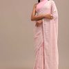 Baby Pink Georgette Chikankari Saree With Unstitched Blouse
