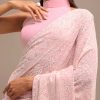 Baby Pink Georgette Chikankari Saree With Unstitched Blouse