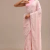 Baby Pink Georgette Chikankari Saree With Unstitched Blouse