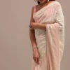 Peach Ombre Chikankari Saree With Unstitched Blouse