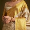 13686-silver-kanjivaram-silk-saree-with-gold-contrast-border-and-pallu-4.jpg Silver Kanjivaram Silk Saree With Gold Contrast Border And Pallu