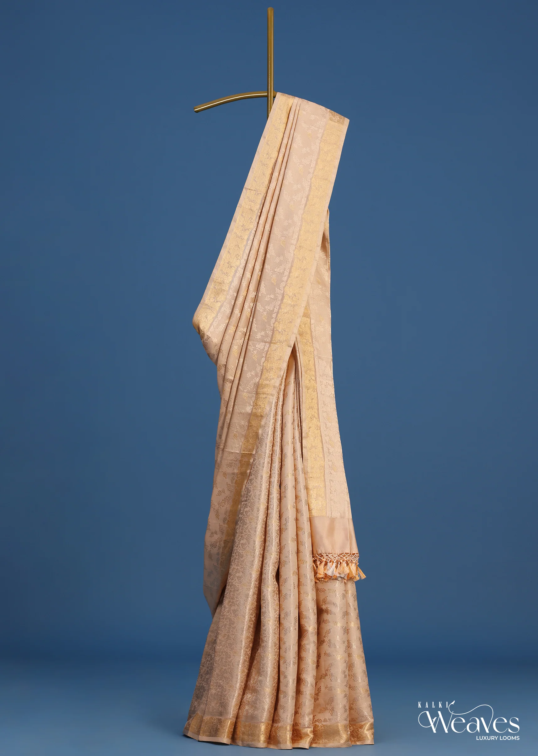 Off White Banarsi Tissue Silk Saree With Self Zari Weave
