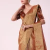 Orange Tissue Saree With Embroidered Rust Orange Stitched Blouse
