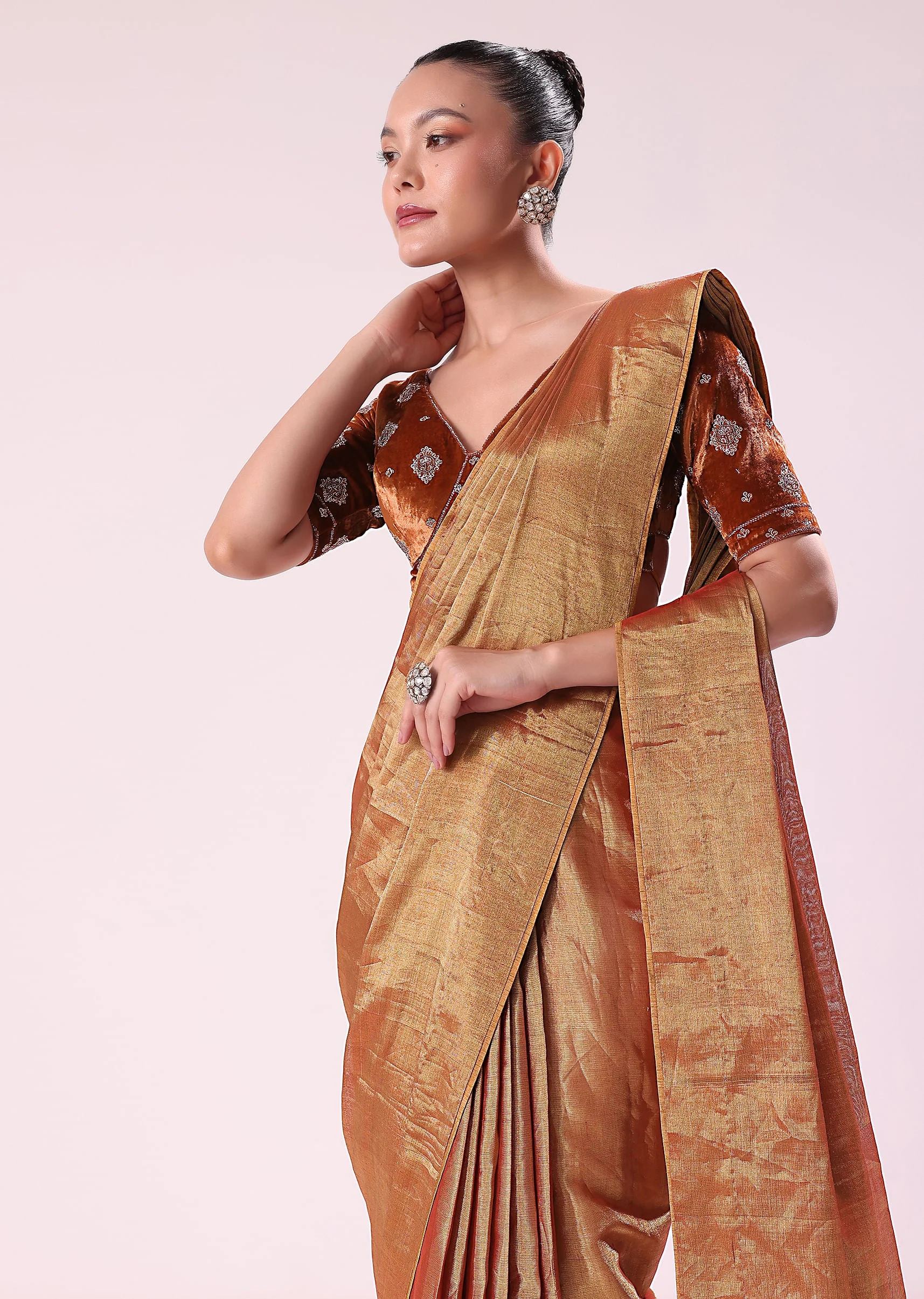 13729-orange-tissue-saree-with-embroidered-rust-orange-stitched-blouse-1.webp Orange Tissue Saree With Embroidered Rust Orange Stitched Blouse