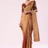 Orange Tissue Saree With Embroidered Rust Orange Stitched Blouse
