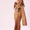 Orange Tissue Saree With Embroidered Rust Orange Stitched Blouse