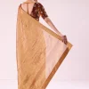 Orange Tissue Saree With Embroidered Rust Orange Stitched Blouse