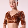 Orange Tissue Saree With Embroidered Rust Orange Stitched Blouse