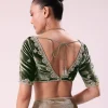 Silver Zari Tissue Saree With Embroidered Emerald Green Stitched Blouse
