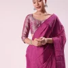 Pink Chanderi Tissue Saree With Silver Rani Tissue Stitched Blouse