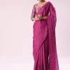 Pink Chanderi Tissue Saree With Silver Rani Tissue Stitched Blouse