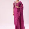 Pink Chanderi Tissue Saree With Silver Rani Tissue Stitched Blouse