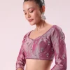 Pink Chanderi Tissue Saree With Silver Rani Tissue Stitched Blouse