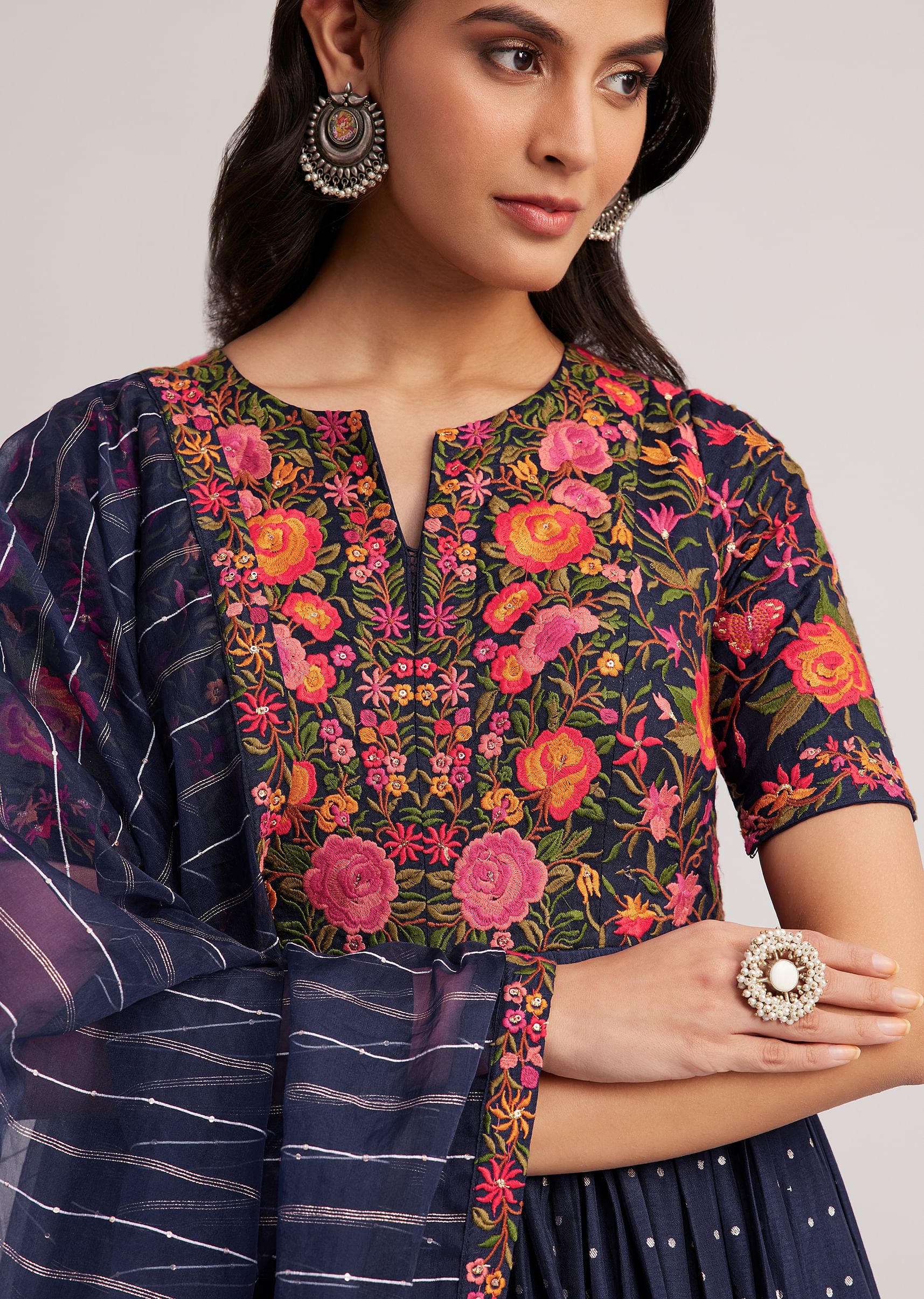 13775-navy-blue-silk-bandhani-anarkali-with-organza-dupatta-2.jpg Navy Blue Silk Bandhani Anarkali With Organza Dupatta
