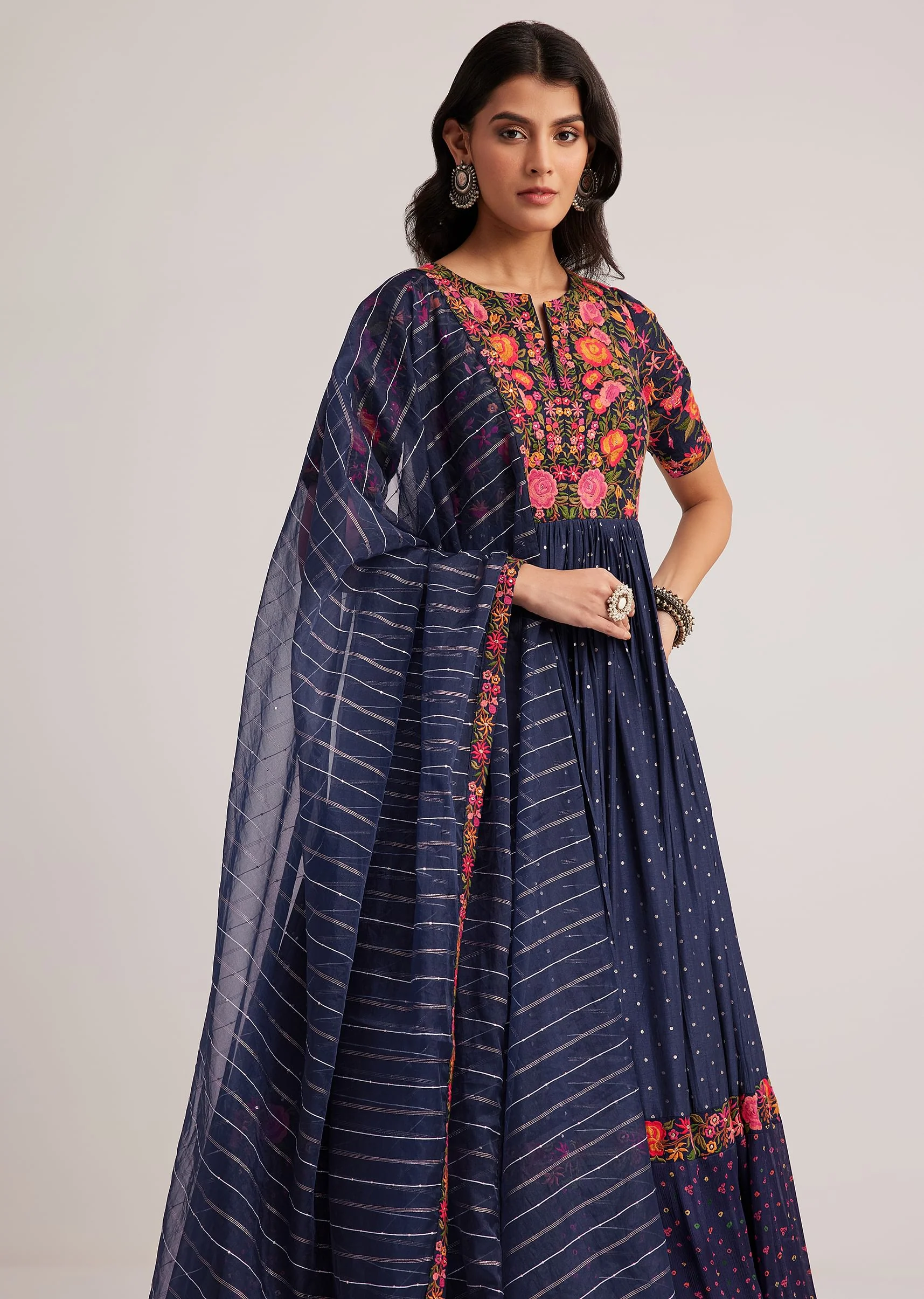 13775-navy-blue-silk-bandhani-anarkali-with-organza-dupatta-4.webp Navy Blue Silk Bandhani Anarkali With Organza Dupatta