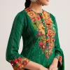 Green Silk Kurta Set With Resham Embroidery And Textured Dupatta