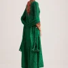Green Silk Kurta Set With Resham Embroidery And Textured Dupatta