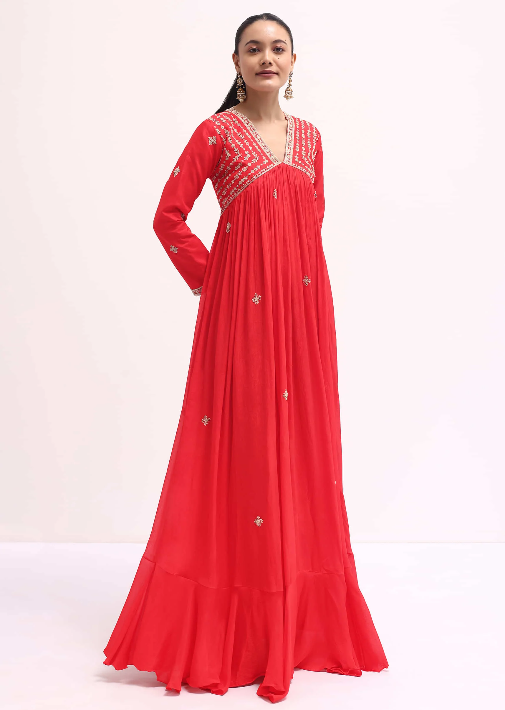 13799-red-embroidered-chiffon-gown-1.webp Red Embroidered Chiffon Gown