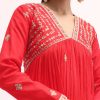 Red Embroidered Chiffon Gown