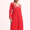 Red Embroidered Chiffon Gown