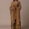 Yellow Printed Chiffon Sharara Set With Stone Work Kurta