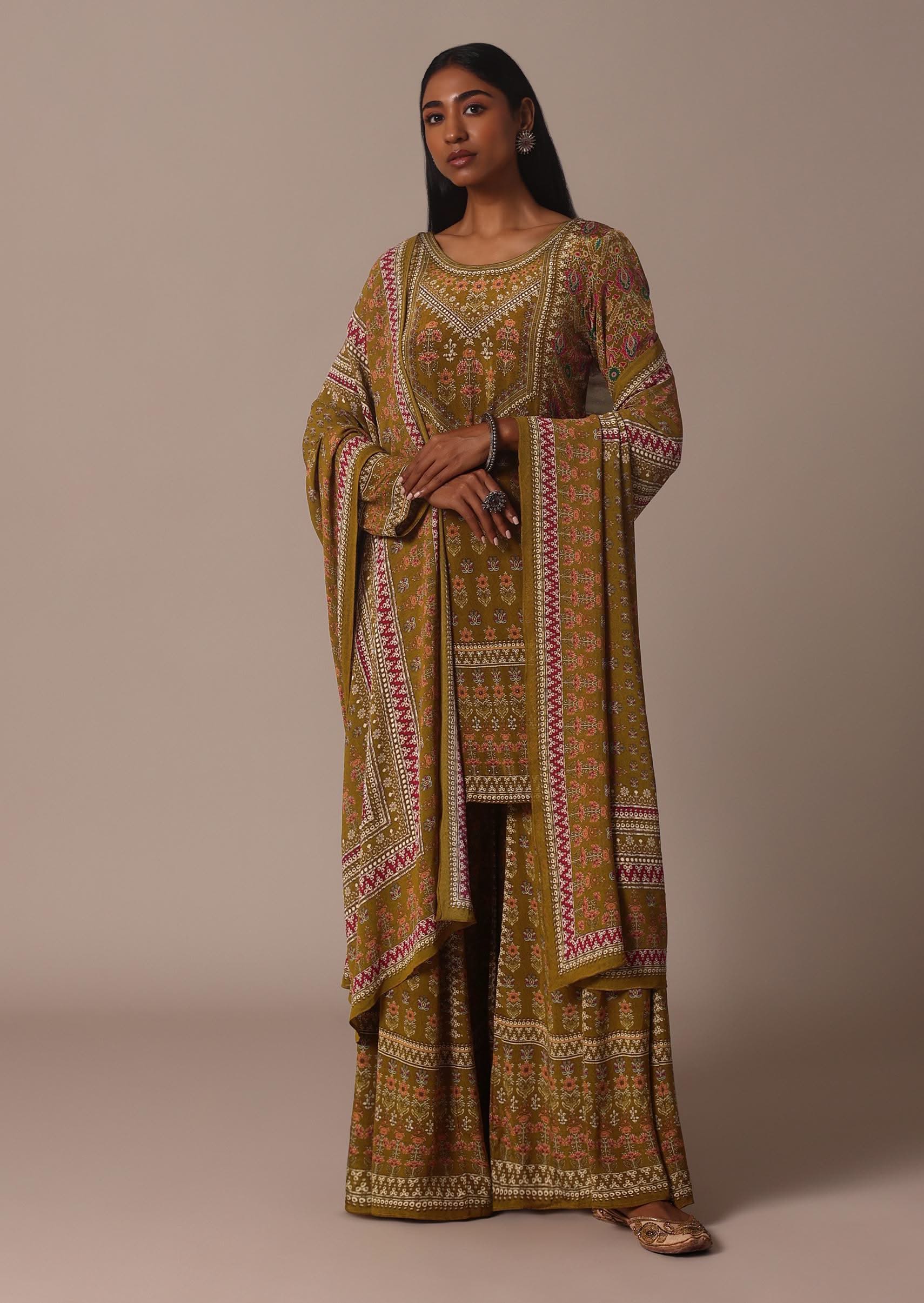 13811-yellow-printed-chiffon-sharara-set-with-stone-work-kurta-1.jpg Yellow Printed Chiffon Sharara Set With Stone Work Kurta