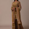 Yellow Printed Chiffon Sharara Set With Stone Work Kurta