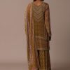 Yellow Printed Chiffon Sharara Set With Stone Work Kurta