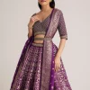 Purple Brocade Embroidered Lehenga Set