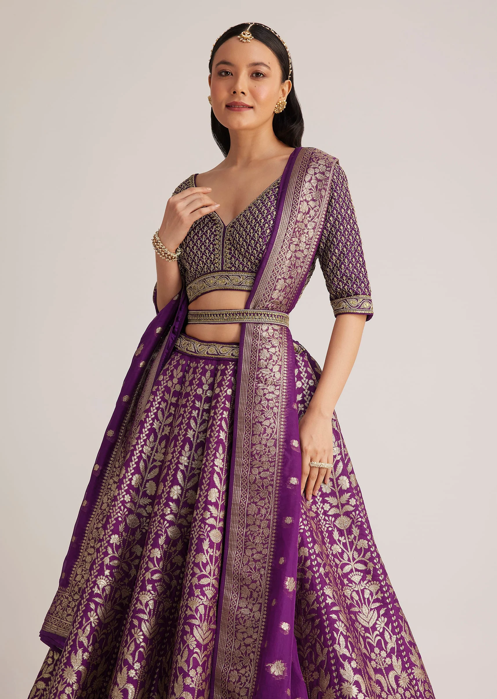 13823-purple-brocade-embroidered-lehenga-set-1.webp Purple Brocade Embroidered Lehenga Set