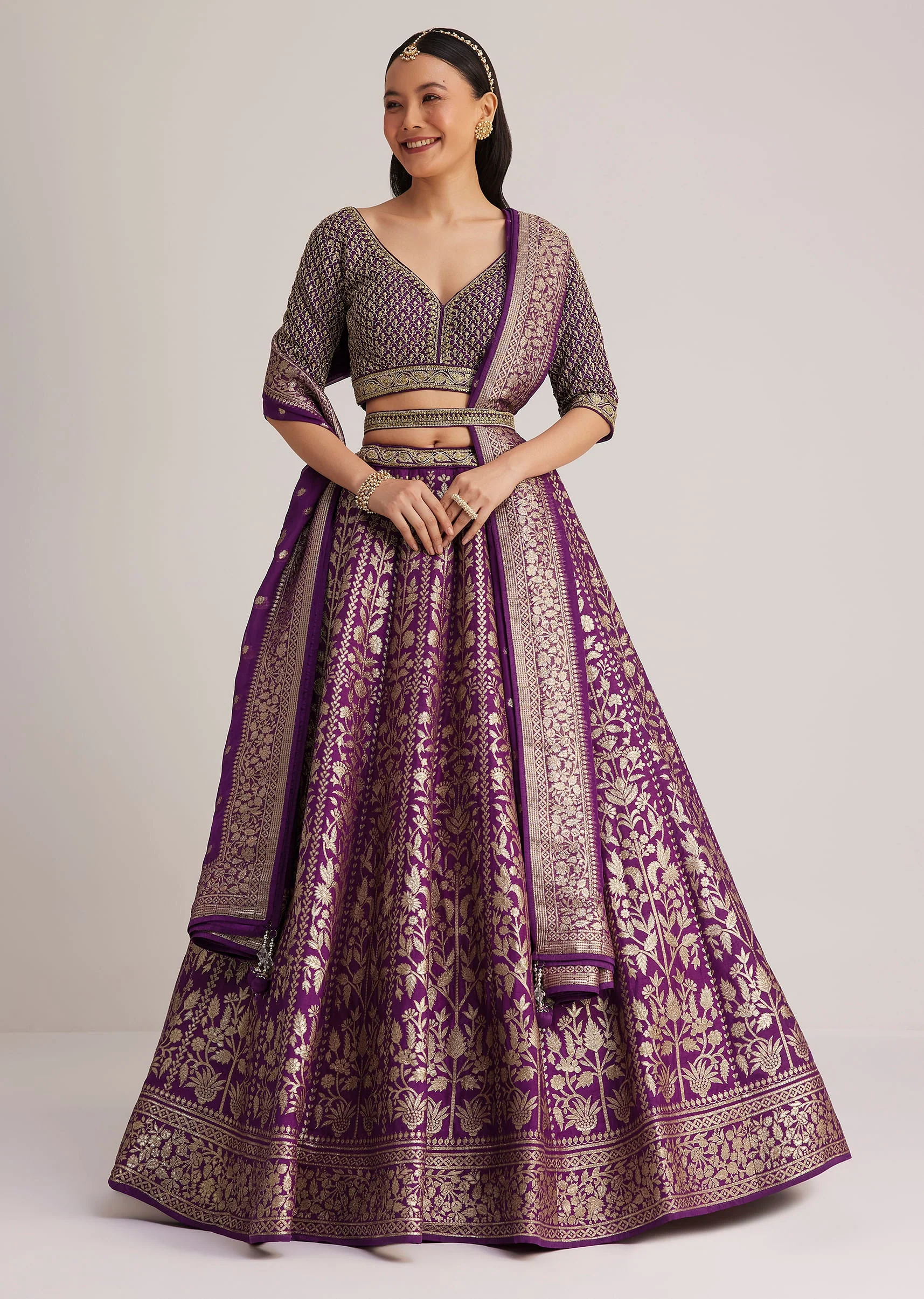 Purple Brocade Embroidered Lehenga Set