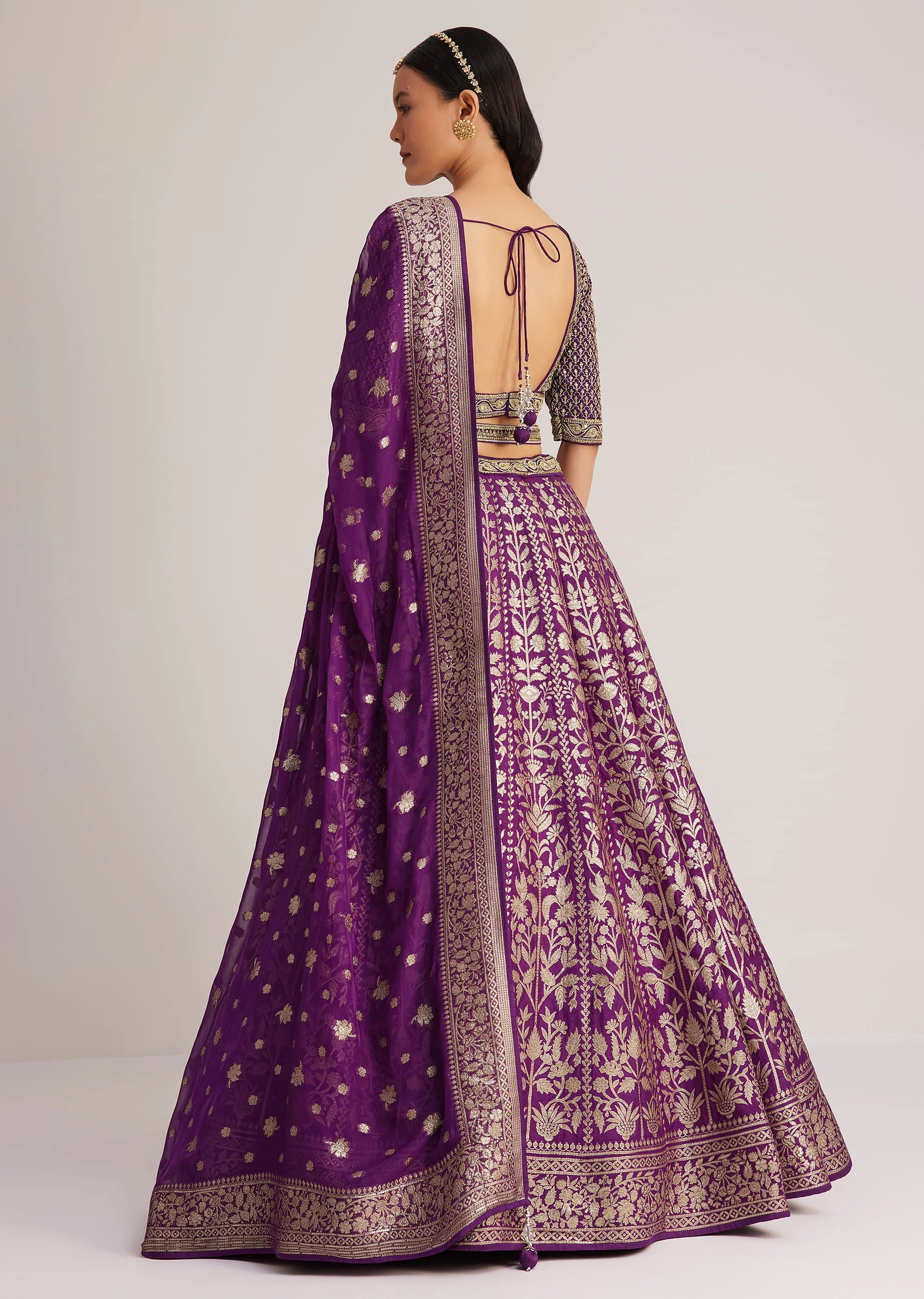 Purple Brocade Embroidered Lehenga Set