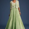 Mint Green Tissue Gown With Embroidered Jacket