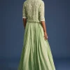 Mint Green Tissue Gown With Embroidered Jacket