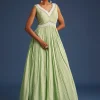 Mint Green Tissue Gown With Embroidered Jacket