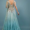 Mint Blue Embroidered Anarkali Suit In Crepe