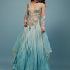 Mint Blue Embroidered Anarkali Suit In Crepe